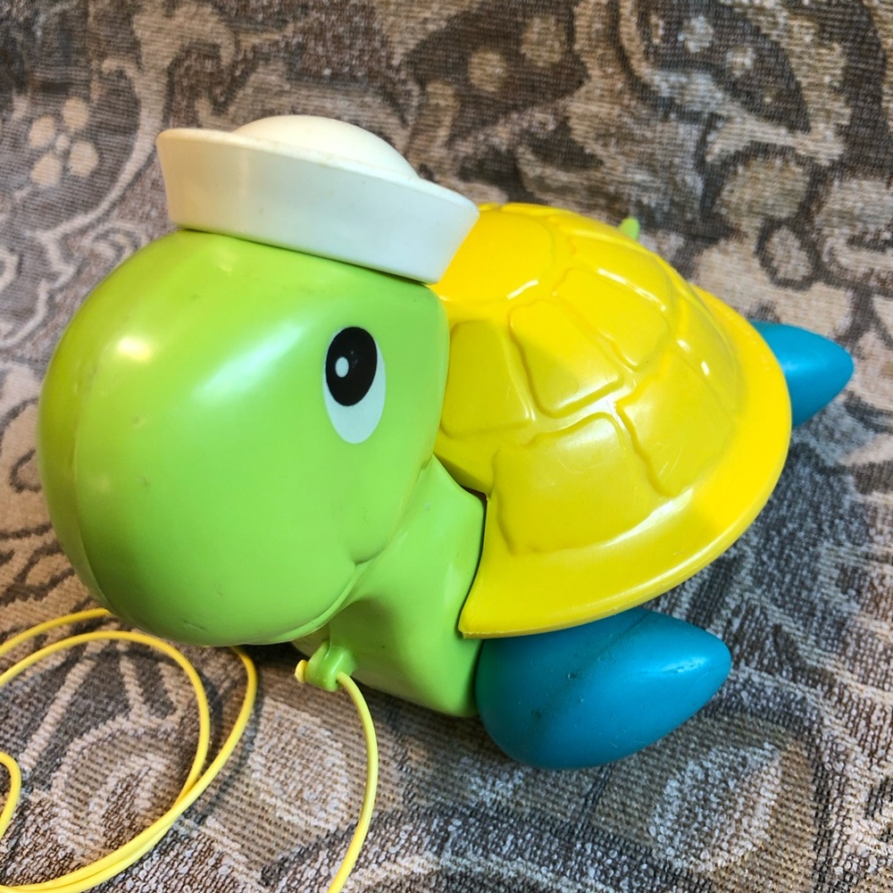 Fisher-Price Tag A Long Turtle Vintage 1977 Pull Toy.  Sailor Cap